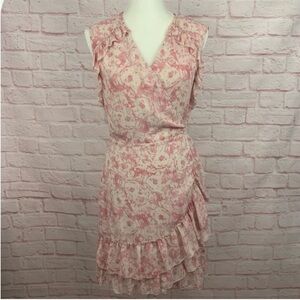 All Saints womens dress wrap pink cream floral sleeveless size L